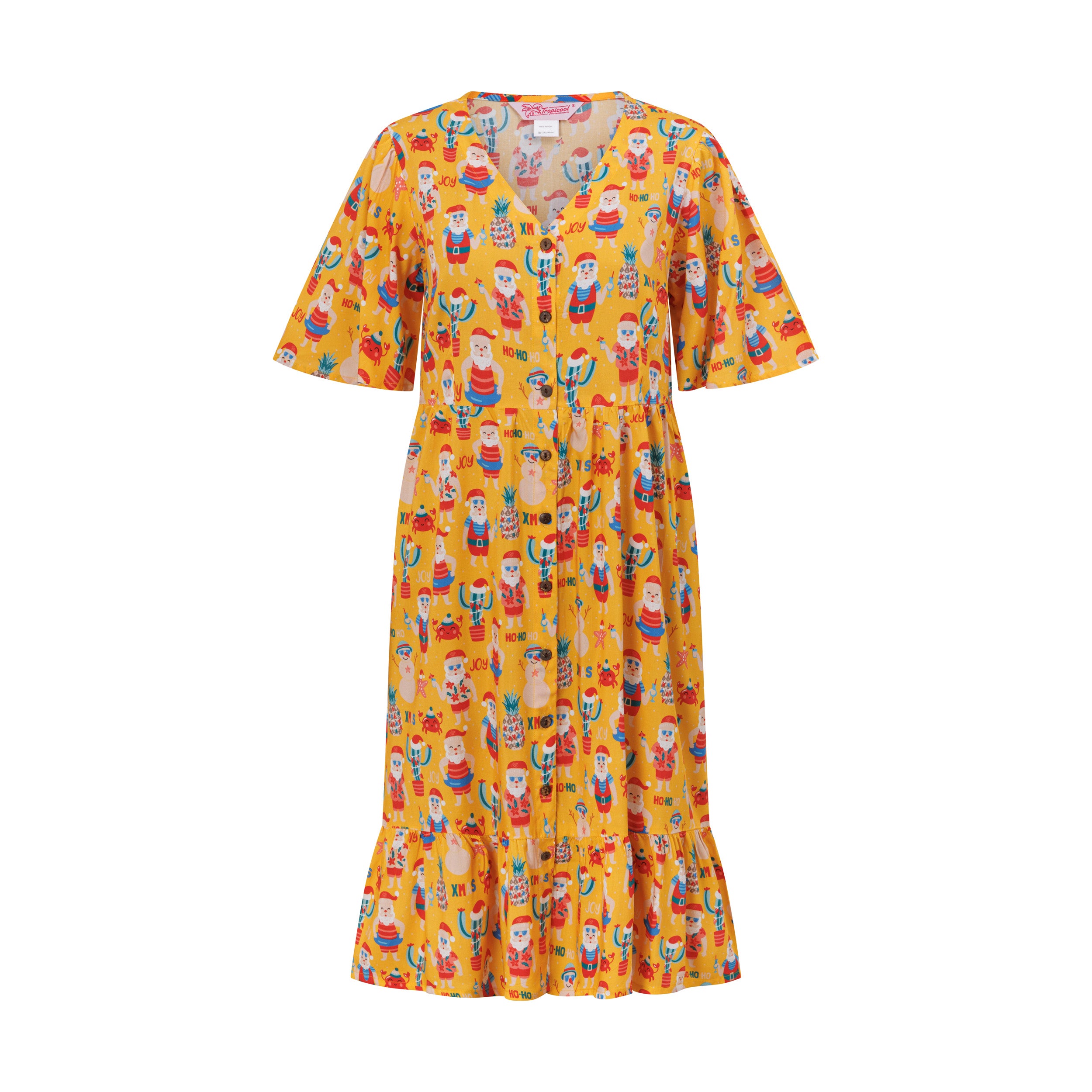Santa Beach Christmas Button Up Adult Amelia Dress
