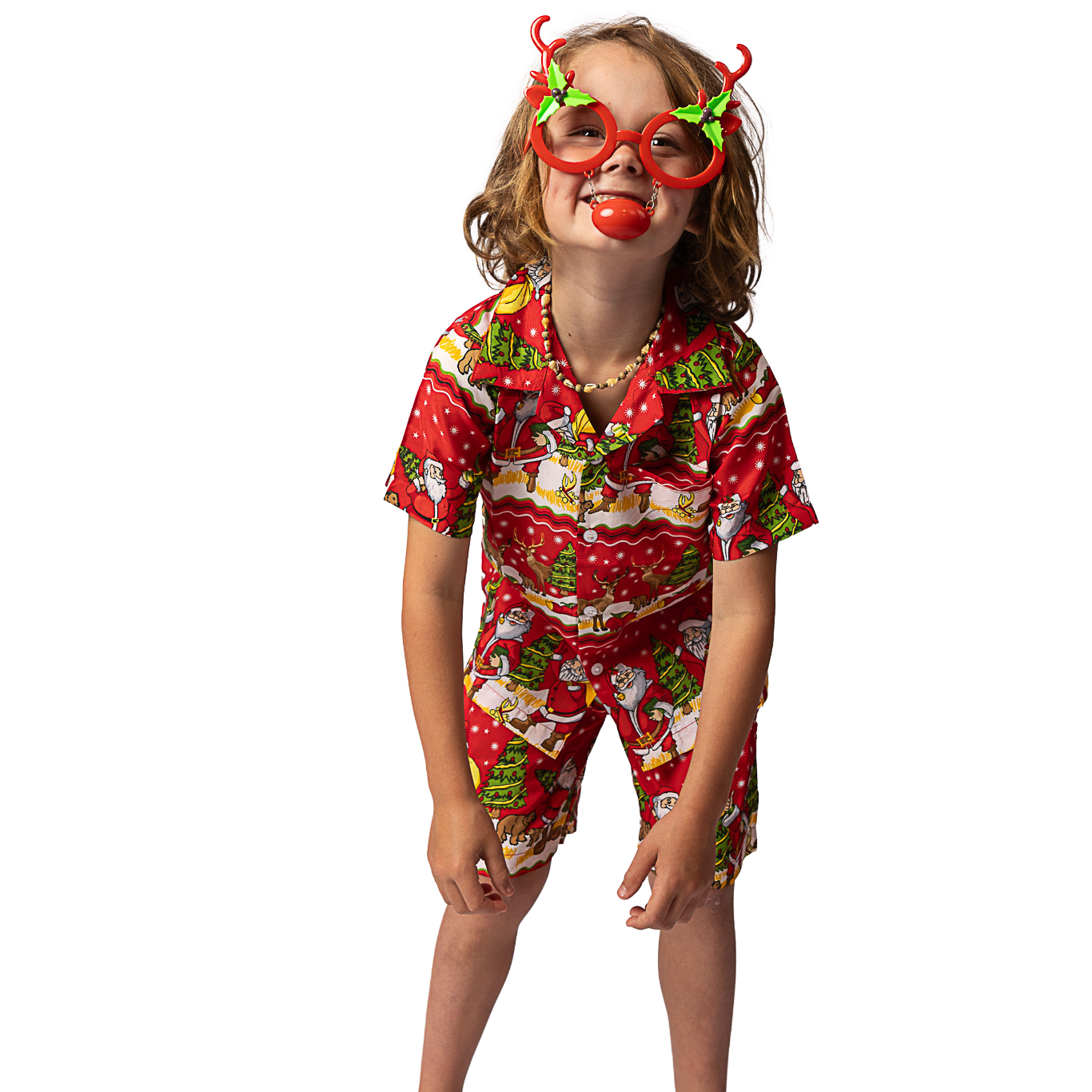 Happy Santa Red Kids Shirt features vibrant red color and festive holiday pattern, perfect for tropical holidays. | Tropicool Clothing