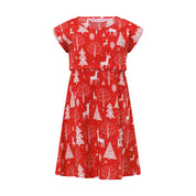Kid's Reindeer Red Holly Christmas Dress (Knee Length)