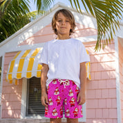 Santa Polka Pink Christmas Kids Shorts