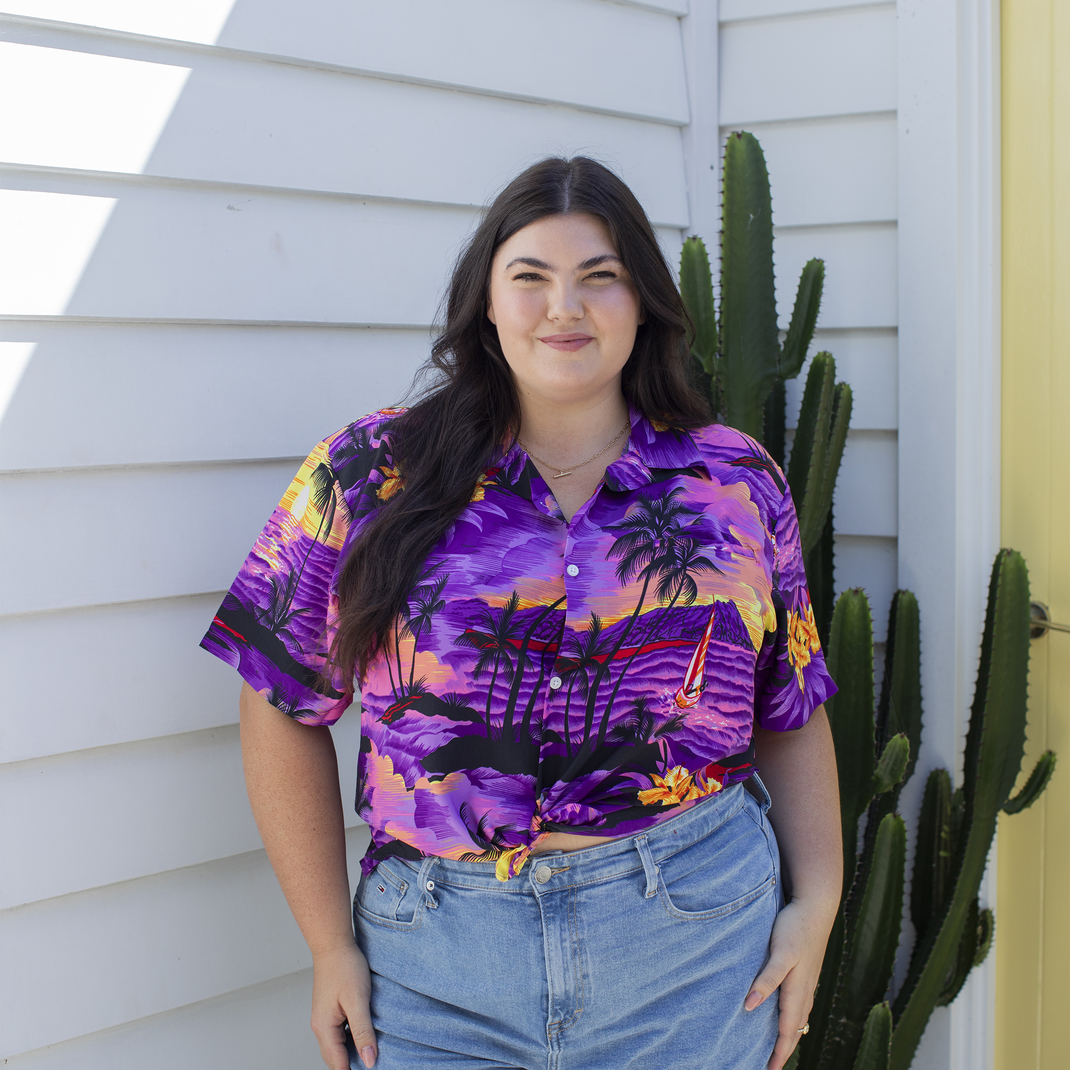 Sunset Purple adult shirt, solid color, casual style—perfect for tropical or festive occasions. | Tropicool Clothing