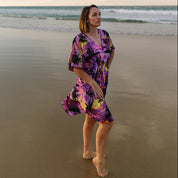 Sunset purple kaftan with flowing tropical style, ideal for festive beach or resort wear. | Tropicool Clothing