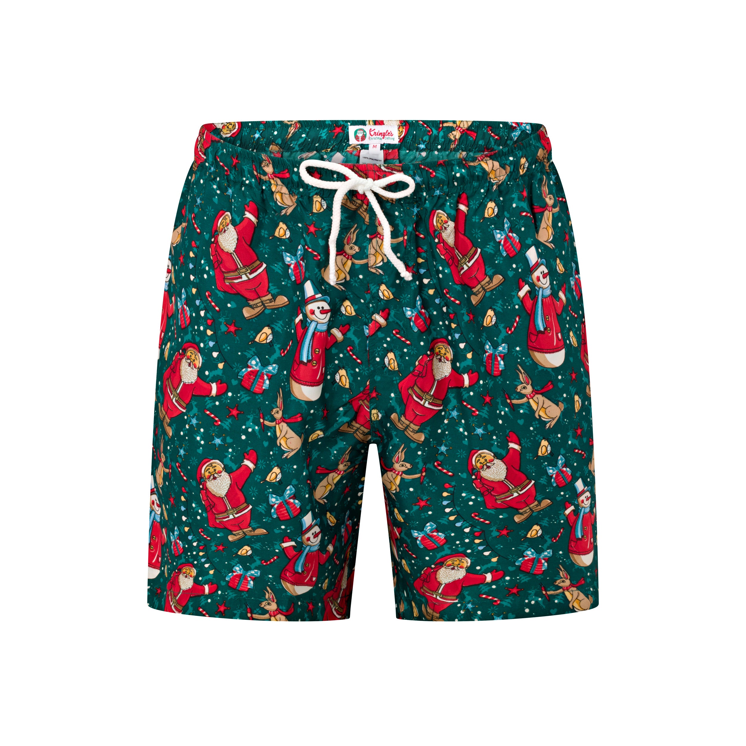 Santa Snowman Green Adult Shorts
